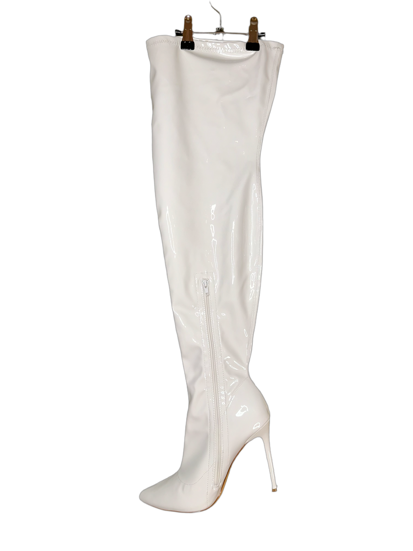 White Patent Leather Thigh High Boots