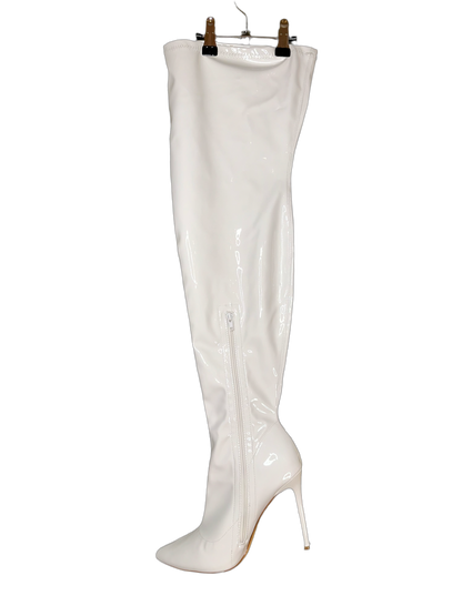White Patent Leather Thigh High Boots