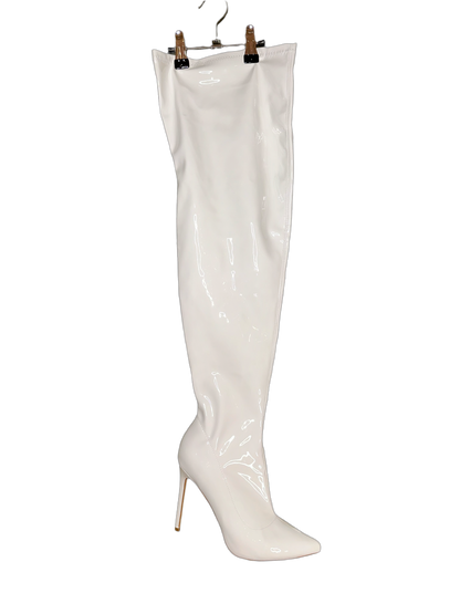 White Patent Leather Thigh High Boots