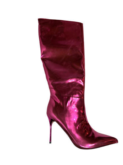 Pink Metallic Knee High Boots