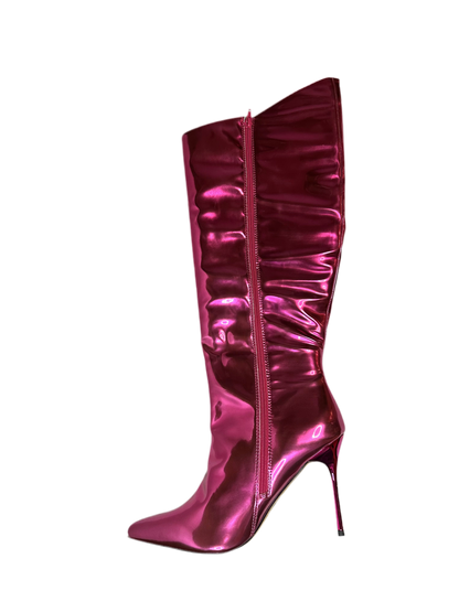 Pink Metallic Knee High Boots