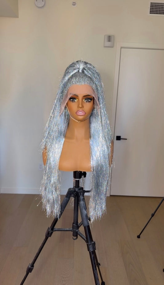 Silver Tinsel Wig