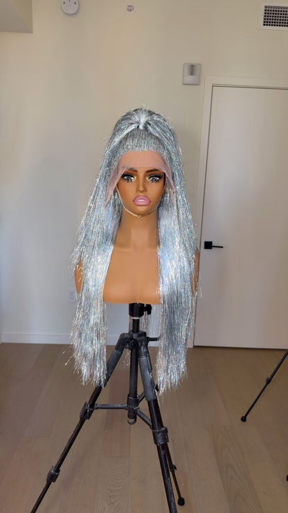 Silver Tinsel Wig