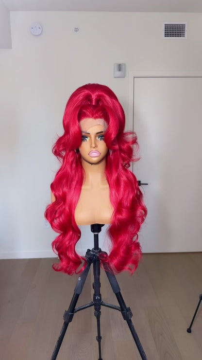 Red Half Up w/ Bangs